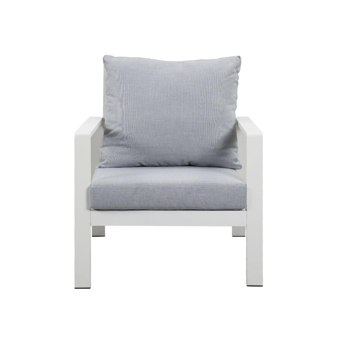 Florence Single Seater White Aluminium Outdoor Sofa Lounge with Arms - Light Grey Cushio (Set of 2) - Moda Living