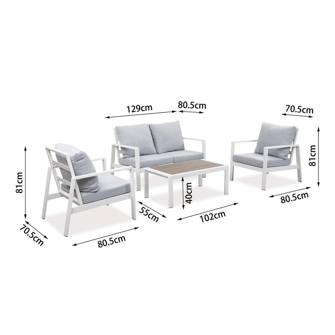 Florence 4 Seater White Aluminium Sofa Lounge Set - Light Grey Cushion - Moda Living