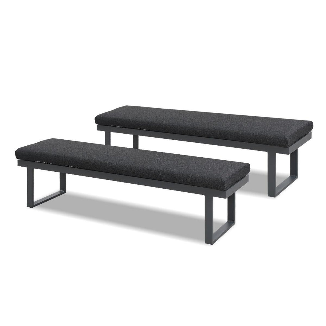 Clayton Charcoal Aluminium Outdoor Bench with Dark Grey Cushion (Set of Two) - Moda Living