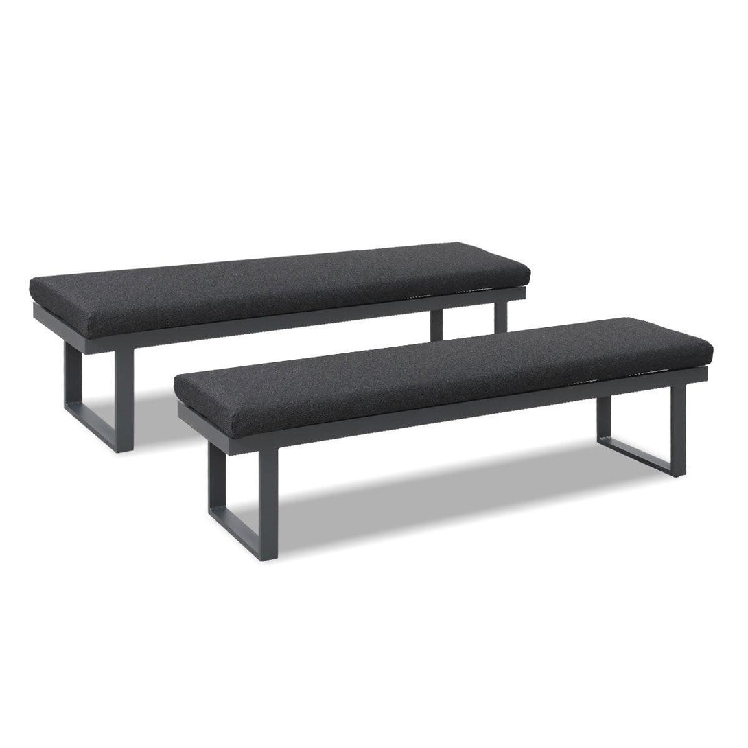 Clayton Charcoal Aluminium Outdoor Bench with Dark Grey Cushion (Set of Two) - Moda Living