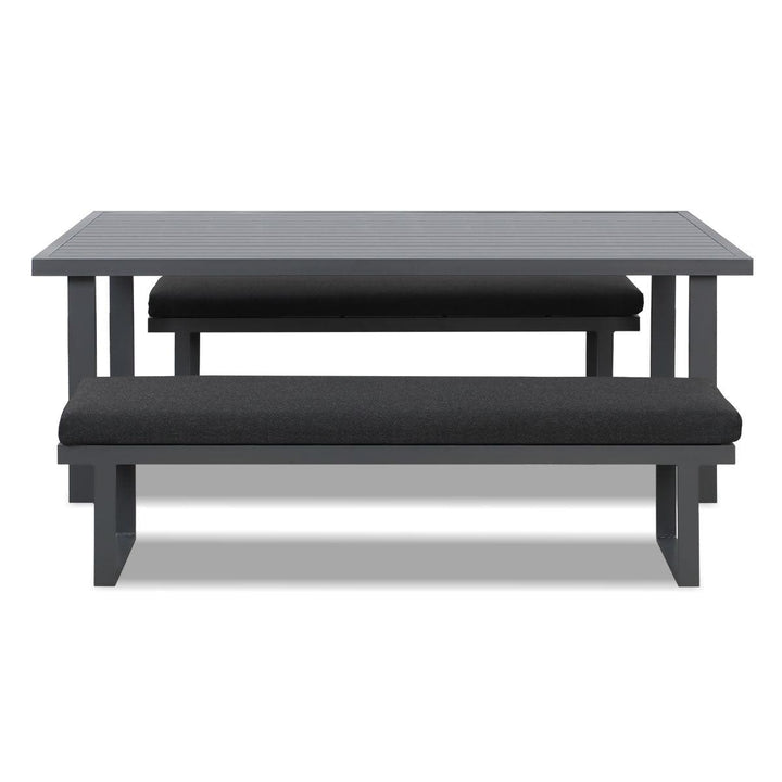 Clayton 3 Piece Charcoal Aluminium Outdoor Bench Dining Set with Dark Grey Cushion - Moda Living