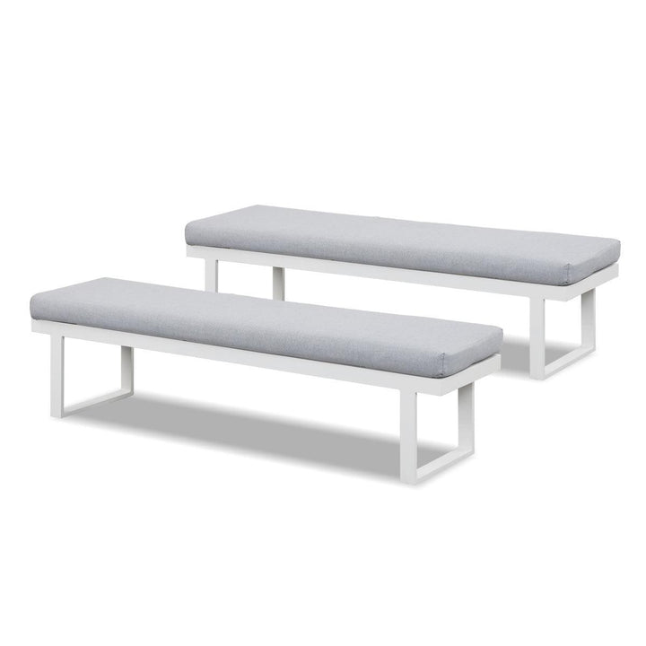 Clayton White Aluminium Outdoor Bench with Light Grey Cushion (Set of Two) - Moda Living