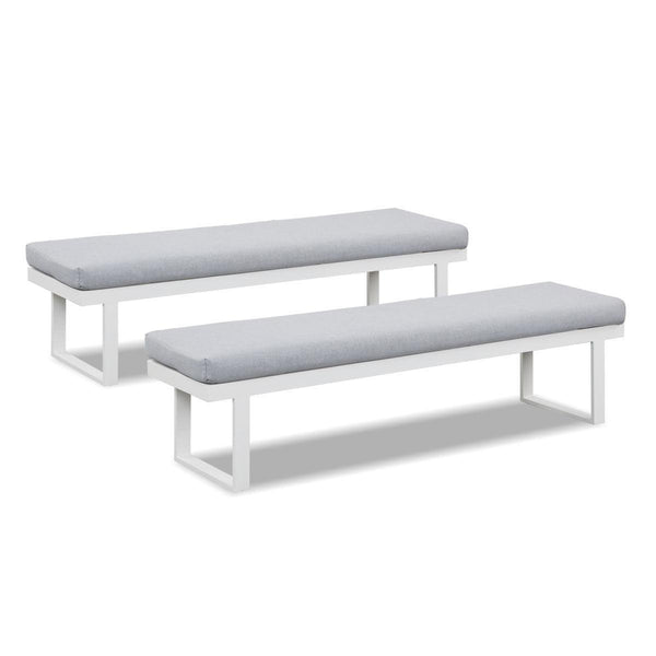 Clayton White Aluminium Outdoor Bench with Light Grey Cushion (Set of Two) - Moda Living