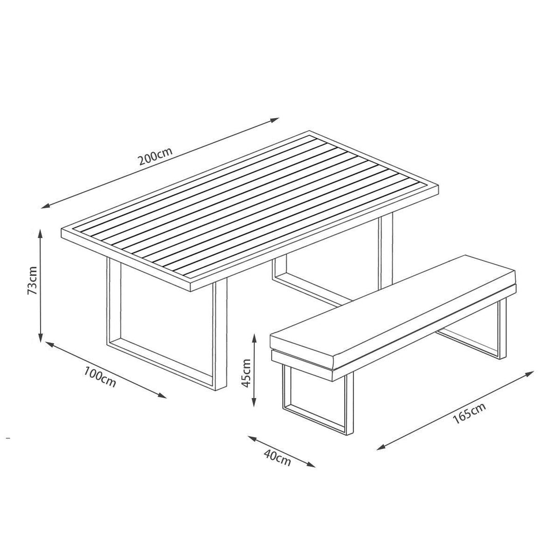 Clayton 3 Piece White Aluminium Outdoor Bench Dining Set with Light Grey Cushion - Moda Living