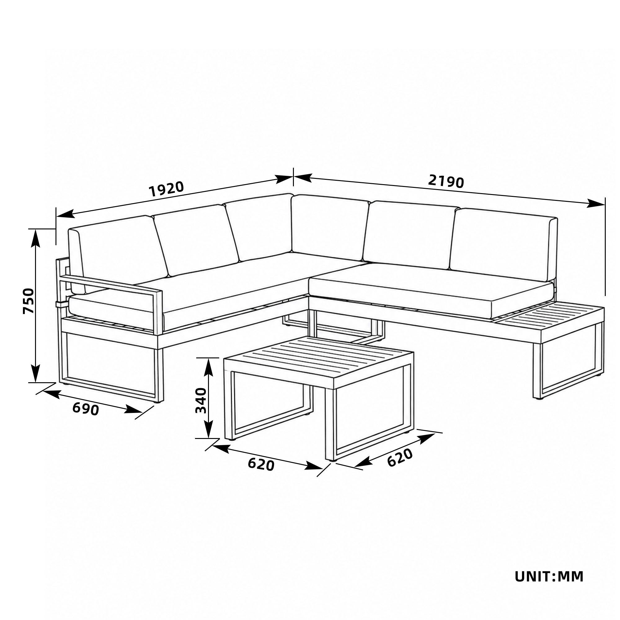 Milano Charcoal Aluminium Sofa Lounge Set - Dark Grey Cushion - Moda Living