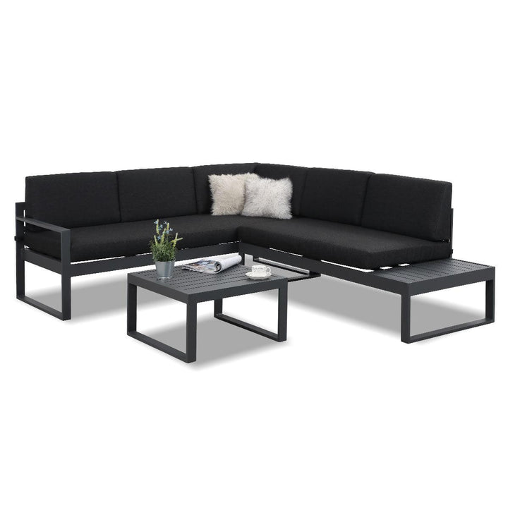 Milano Charcoal Aluminium Sofa Lounge Set - Dark Grey Cushion - Moda Living