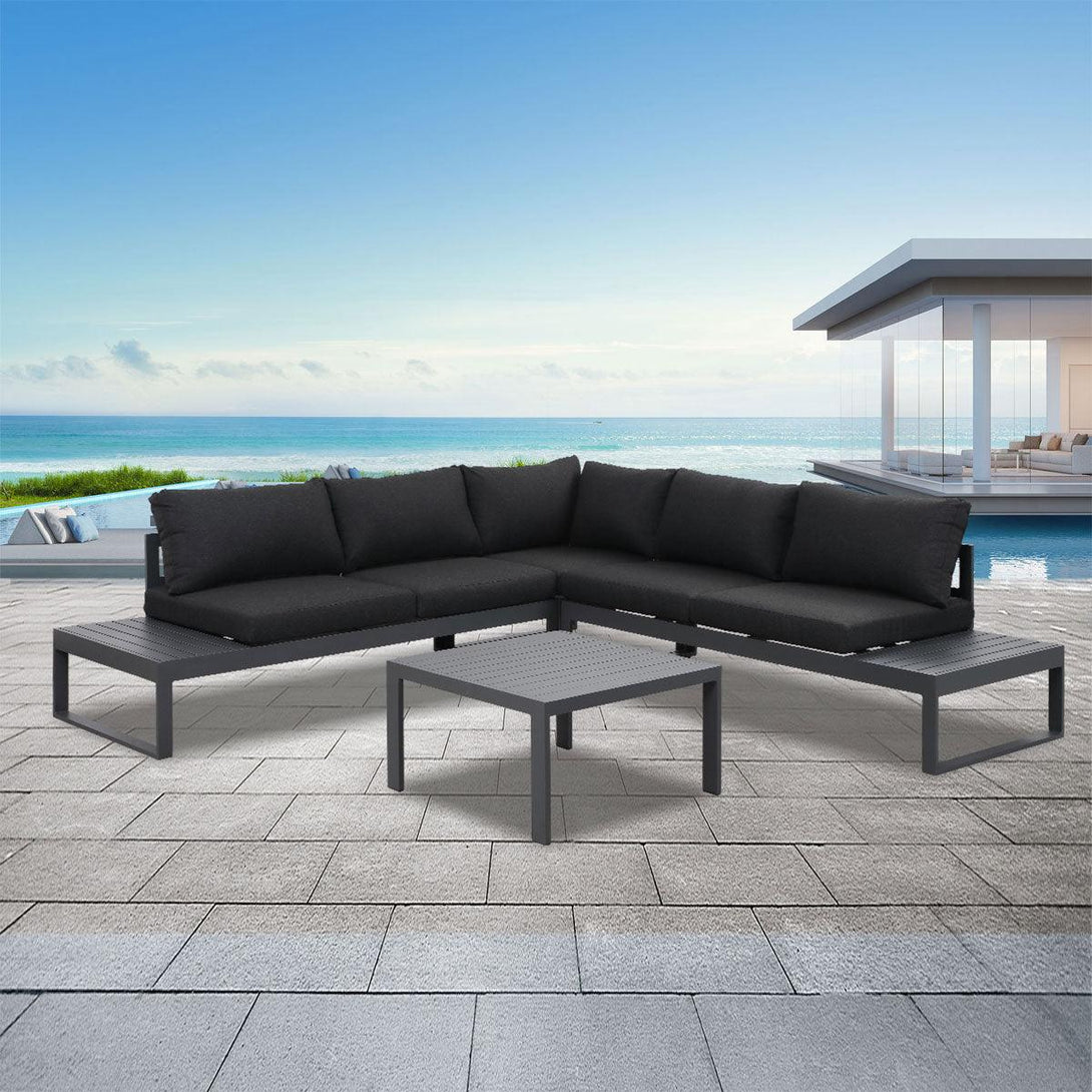 Hampton Charcoal Aluminium Sofa Lounge Set - Dark Grey Cushion - Moda Living