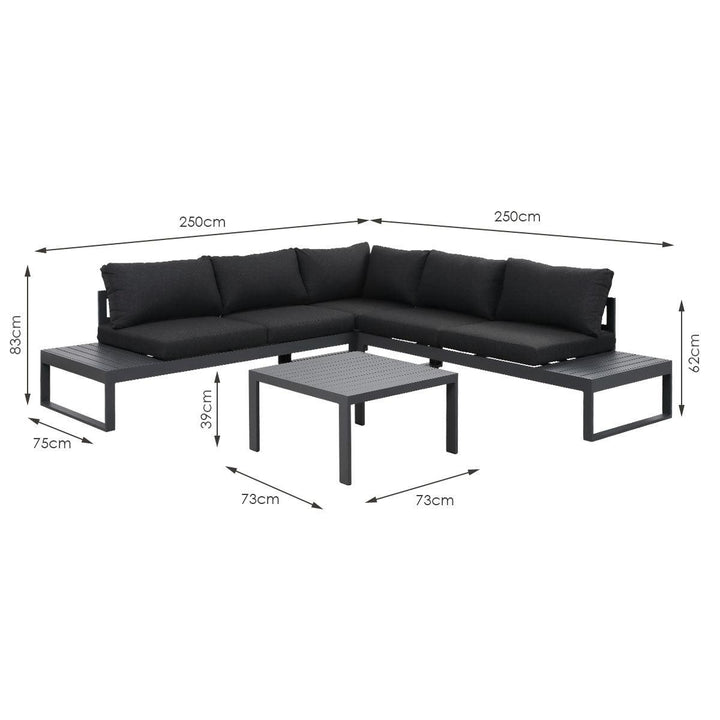 Hampton Charcoal Aluminium Sofa Lounge Set - Dark Grey Cushion - Moda Living