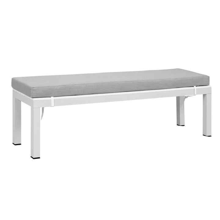 Manly White Aluminium Outdoor Polywood Top Bench with Light Grey Cushion (Set of Two) - Moda Living