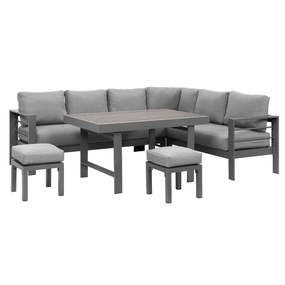 Paris 2-In-1 Charcoal Aluminium L-Shaped Sofa Lounge Dining Set - Grey Cushion - Moda Living