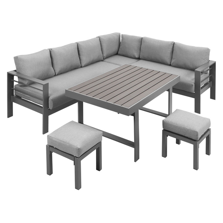 Paris 2-In-1 Charcoal Aluminium L-Shaped Sofa Lounge Dining Set - Grey Cushion - Moda Living