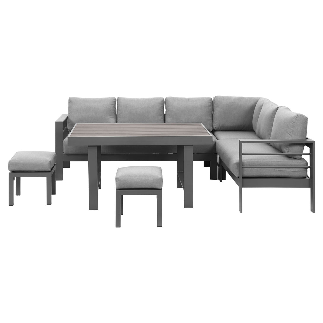 Paris 2-In-1 Charcoal Aluminium L-Shaped Sofa Lounge Dining Set - Grey Cushion - Moda Living