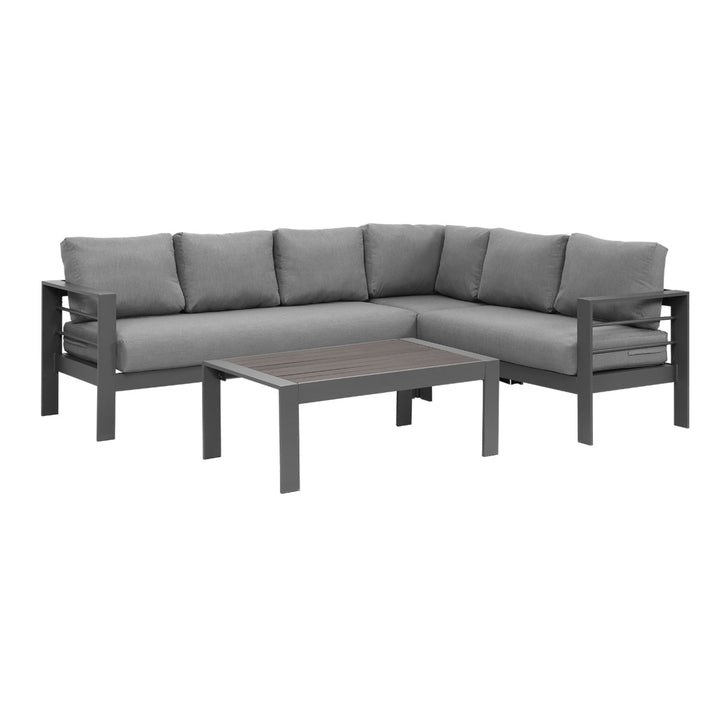 Paris 6 Seater Charcoal Aluminium L-Shaped Sofa Lounge Set - Grey Cushion - Moda Living