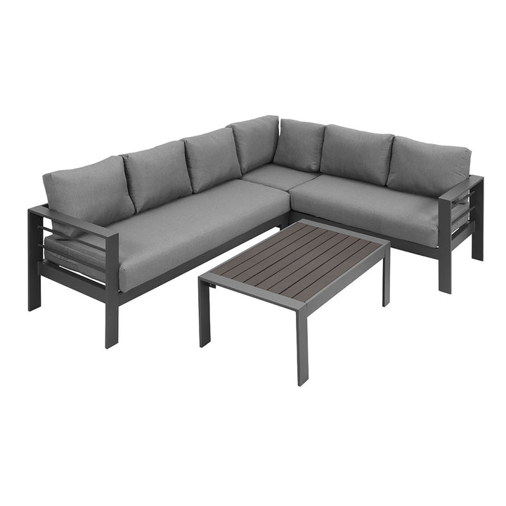 Paris 6 Seater Charcoal Aluminium L-Shaped Sofa Lounge Set - Grey Cushion - Moda Living