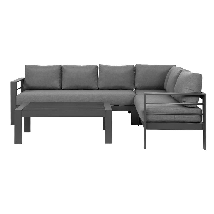 Paris 6 Seater Charcoal Aluminium L-Shaped Sofa Lounge Set - Grey Cushion - Moda Living