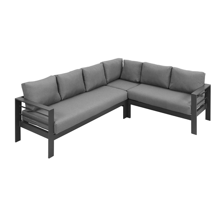 Paris 6 Seater Charcoal Aluminium L-Shaped Sofa Lounge Set - Grey Cushion - Moda Living