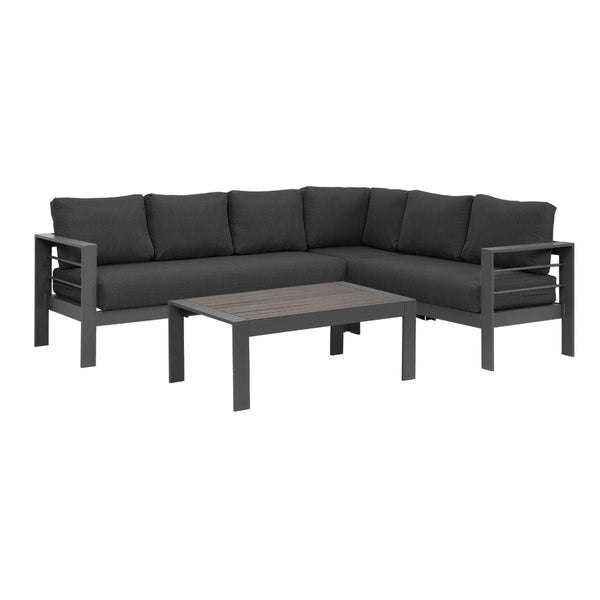 Paris 6 Seater Charcoal Aluminium L-Shaped Sofa Lounge Set - Dark Grey Cushion - Moda Living
