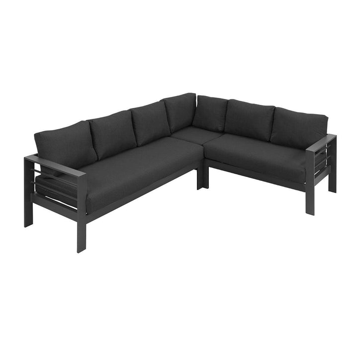 Paris 6 Seater Charcoal Aluminium L-Shaped Sofa Lounge Set - Dark Grey Cushion - Moda Living