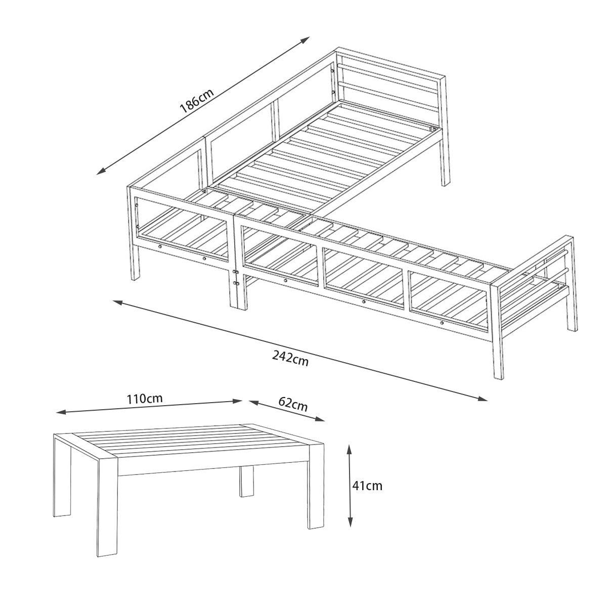 Paris 6 Seater Charcoal Aluminium L-Shaped Sofa Lounge Set - Dark Grey Cushion - Moda Living