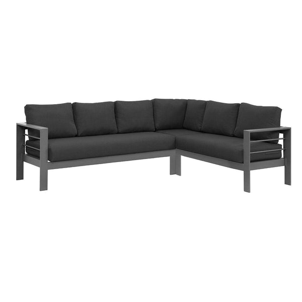 Paris 6 Seater Charcoal Aluminium L-Shaped Sofa Lounge - Dark Grey Cushion - Moda Living