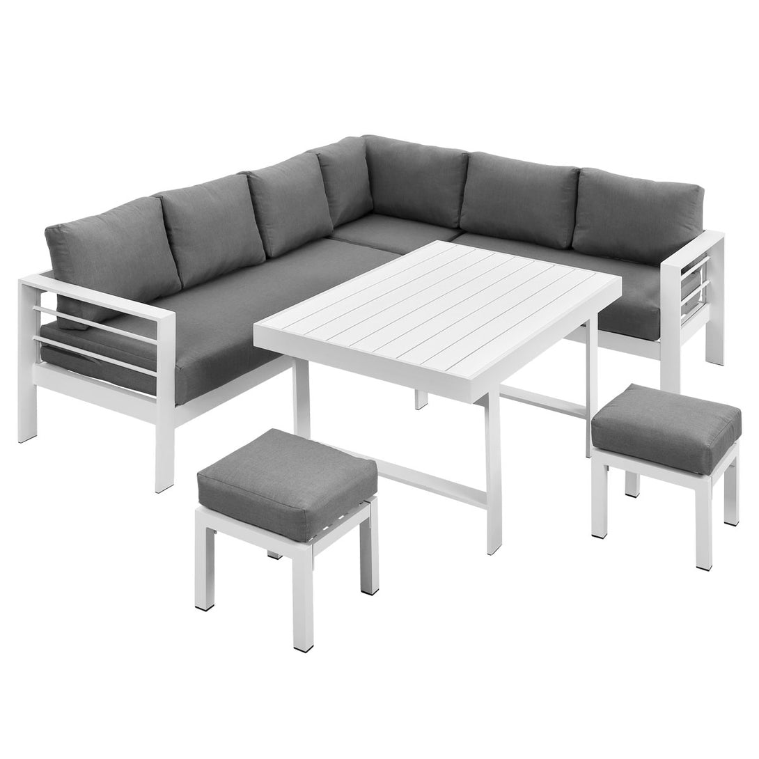 Paris 2-In-1 White Aluminium L-Shaped Sofa Lounge Dining Set - Grey Cushion - Moda Living