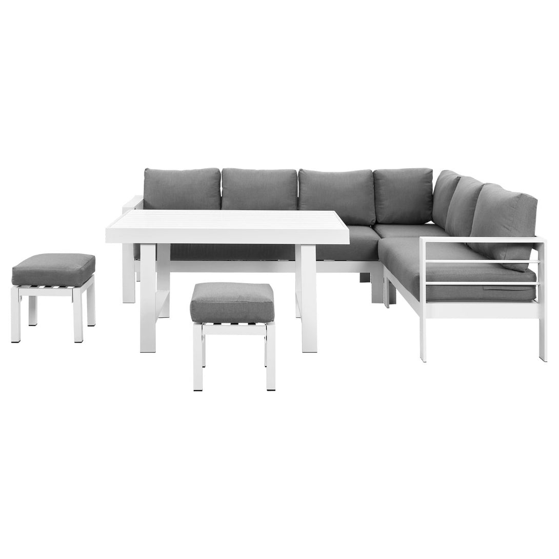 Paris 2-In-1 White Aluminium L-Shaped Sofa Lounge Dining Set - Grey Cushion - Moda Living