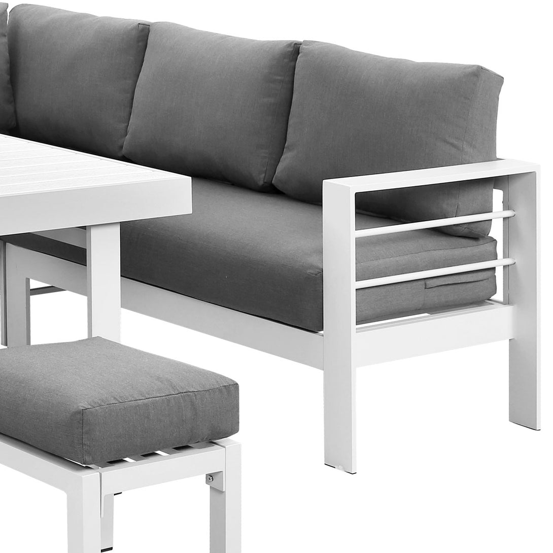 Paris 2-In-1 White Aluminium L-Shaped Sofa Lounge Dining Set - Grey Cushion - Moda Living