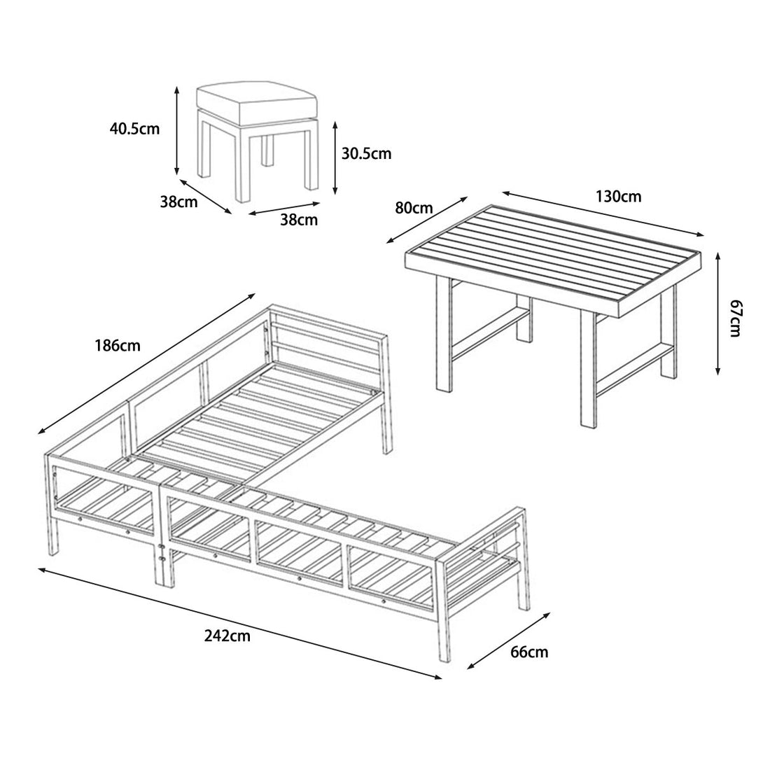 Paris 2-In-1 White Aluminium L-Shaped Sofa Lounge Dining Set - Grey Cushion - Moda Living