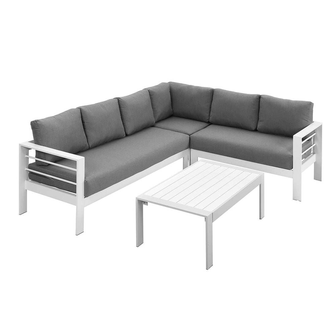 Paris 6 Seater White Aluminium L-Shaped Sofa Lounge Set - Grey Cushion - Moda Living