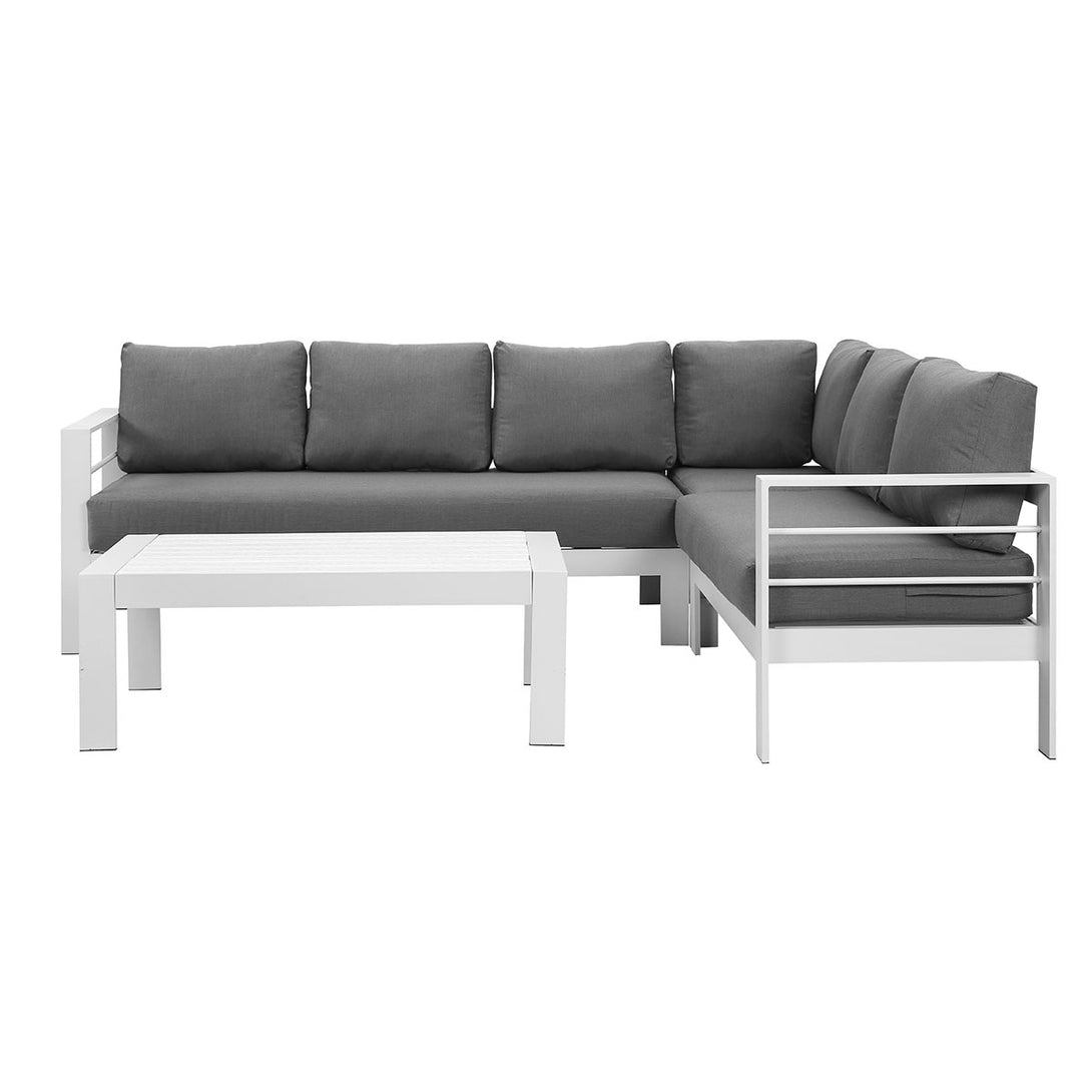 Paris 6 Seater White Aluminium L-Shaped Sofa Lounge Set - Grey Cushion - Moda Living