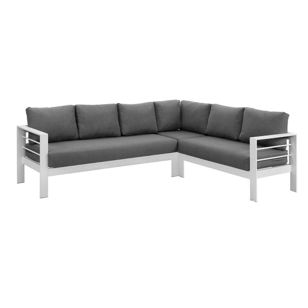 Paris 6 Seater White Aluminium L Shaped Sofa Lounge - Grey Cushion - Moda Living