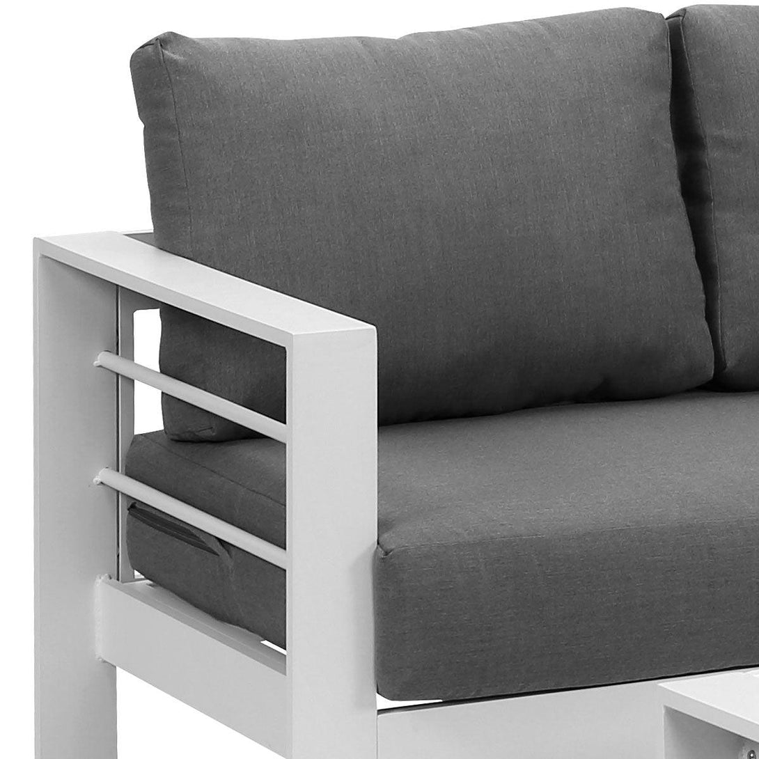 Paris 6 Seater White Aluminium L-Shaped Sofa Lounge Set - Grey Cushion - Moda Living