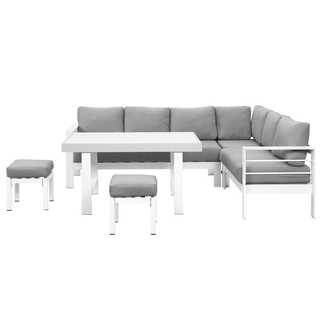 Paris 2-In-1 White Aluminium L-Shaped Sofa Lounge Dining Set - Light Grey Cushion - Moda Living