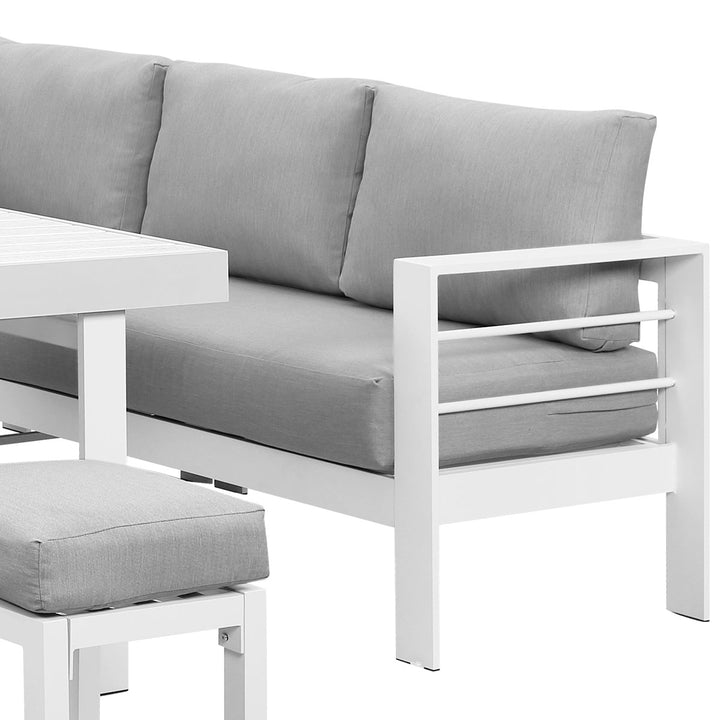 Paris 2-In-1 White Aluminium L-Shaped Sofa Lounge Dining Set - Light Grey Cushion - Moda Living