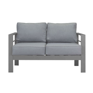 Paris 2 Seater Charcoal Aluminium Outdoor Sofa Lounge with Arms - Grey Cushion - Moda Living