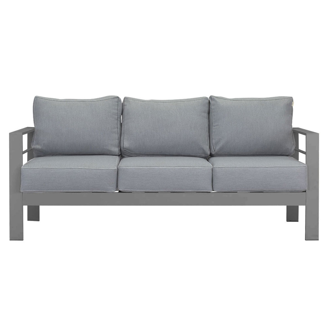 Paris 3 Seater Charcoal Aluminium Outdoor Sofa Lounge with Arms - Grey Cushion - Moda Living