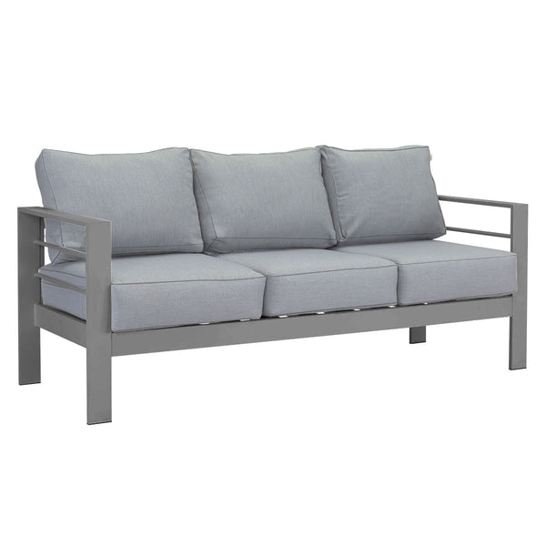 Paris 3 Seater Charcoal Aluminium Outdoor Sofa Lounge with Arms - Grey Cushion - Moda Living