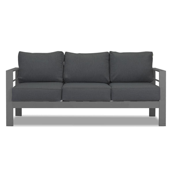 Paris 3 Seater Charcoal Aluminium Outdoor Sofa Lounge with Arms - Dark Grey Cushion - Moda Living