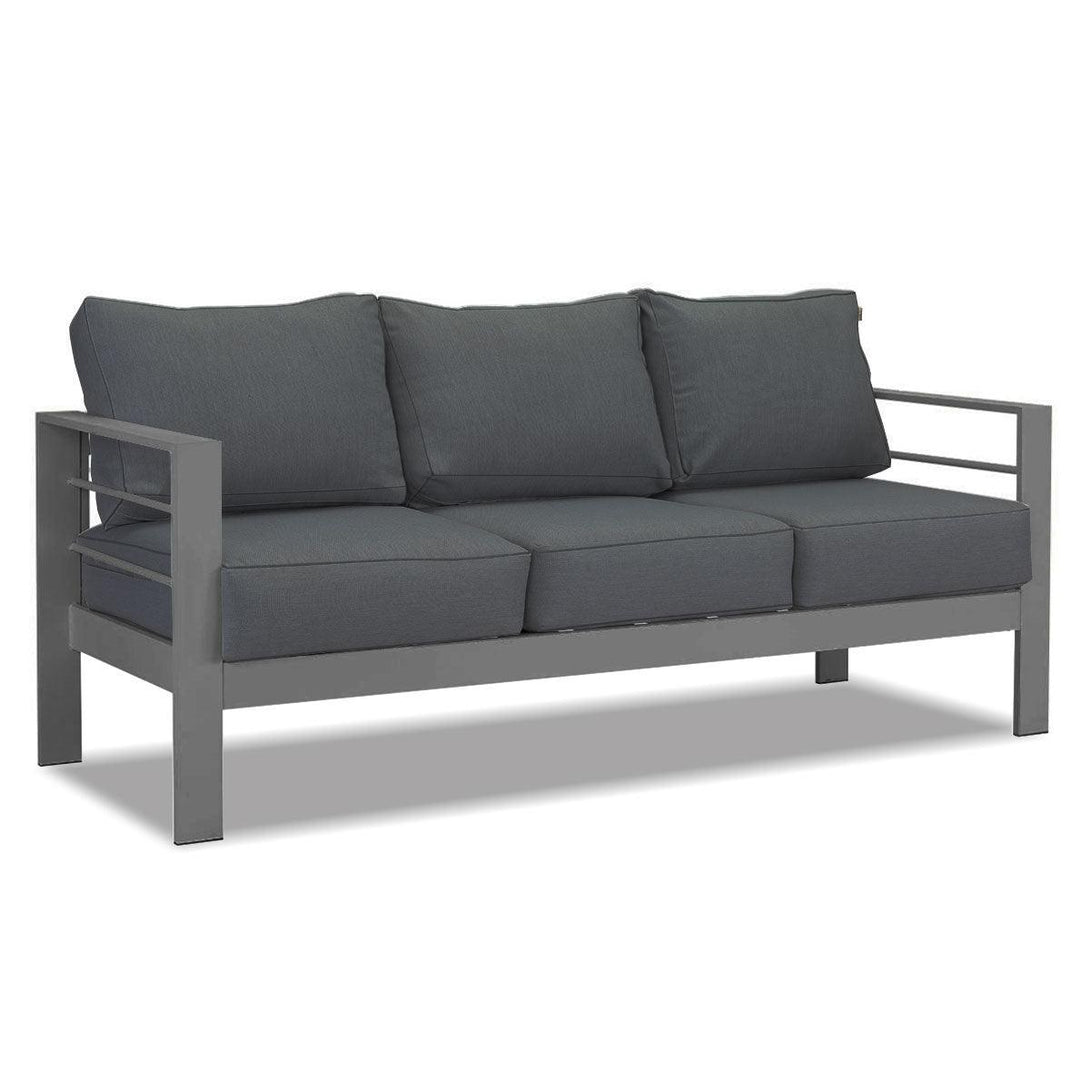 Paris 3 Seater Charcoal Aluminium Outdoor Sofa Lounge with Arms - Dark Grey Cushion - Moda Living