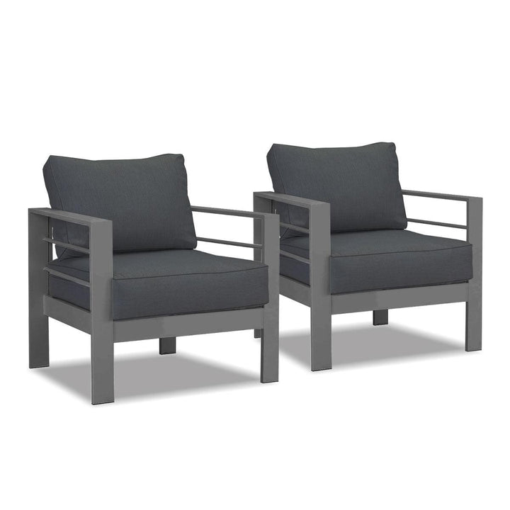 Paris Single Seater Charcoal Aluminium Outdoor Sofa Lounge with Arms - Dark Grey Cushion (Set of 2) - Moda Living