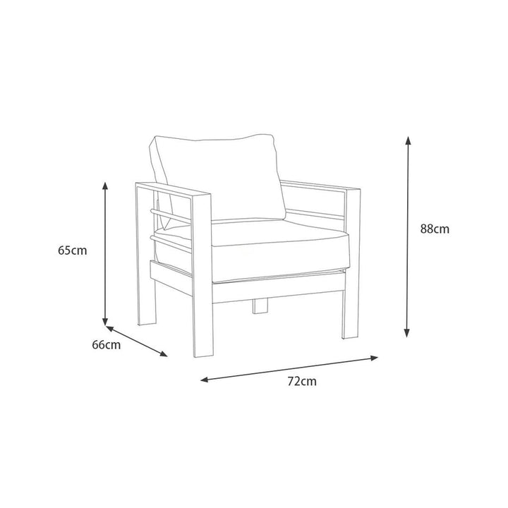 Paris Single Seater Charcoal Aluminium Outdoor Sofa Lounge with Arms - Dark Grey Cushion (Set of 2) - Moda Living