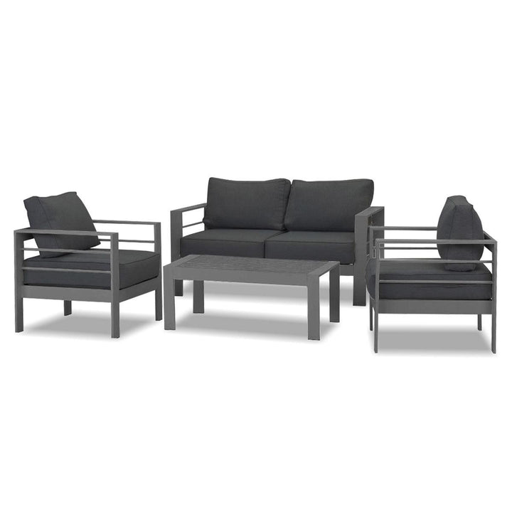 Paris 4 Piece Charcoal Aluminium Sofa Lounge Set - Dark Grey Cushion - Moda Living