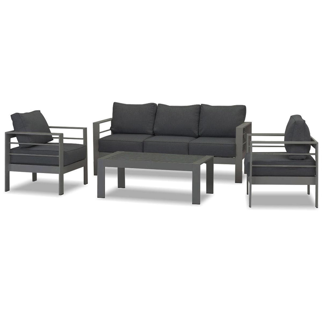 Paris 5 Seater Charcoal Aluminium Sofa Lounge Set - Dark Grey Cushion - Moda Living