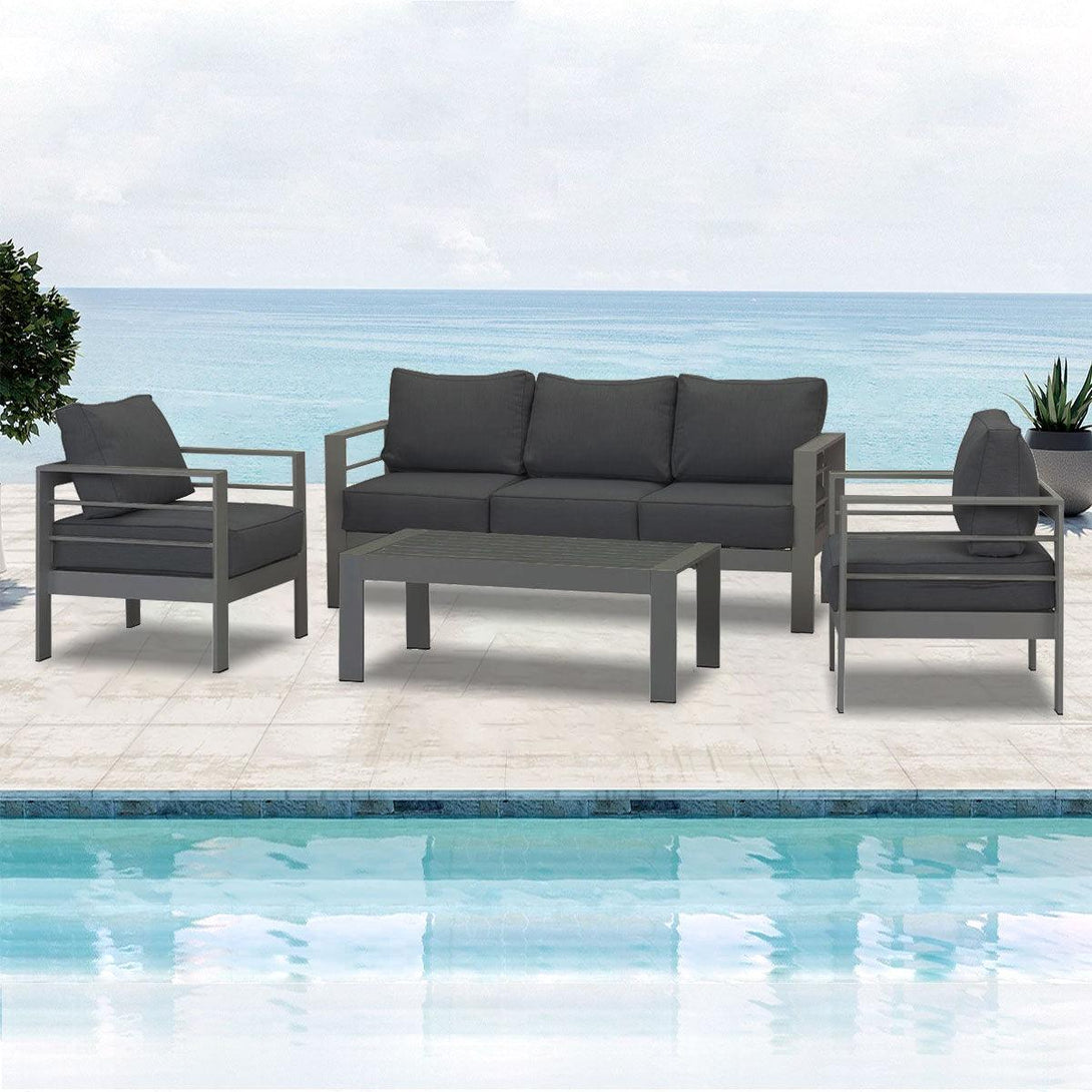 Paris 5 Seater Charcoal Aluminium Sofa Lounge Set - Dark Grey Cushion - Moda Living