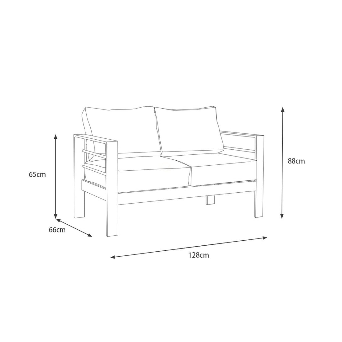 Paris 2 Seater White Aluminium Outdoor Sofa Lounge with Arms - Grey Cushion - Moda Living