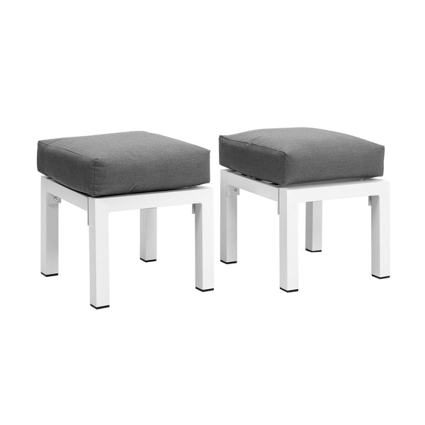 Paris White Aluminium Outdoor Stool - Grey Cushion (Set of Two)