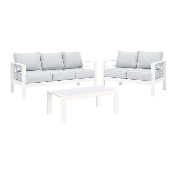 Paris 5 Seater White Aluminium Sofa Lounge Suite - Light Grey Cushion - Moda Living