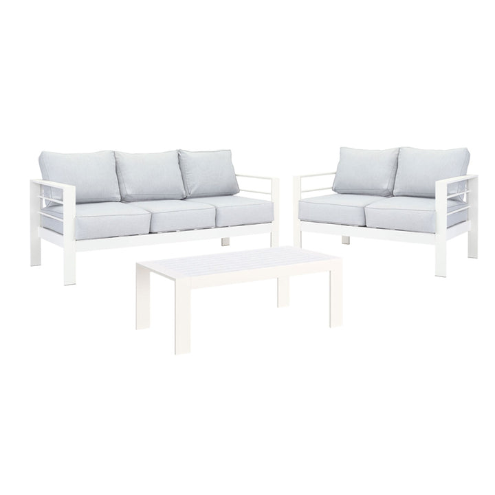 Paris 5 Seater White Aluminium Sofa Lounge Suite - Light Grey Cushion - Moda Living