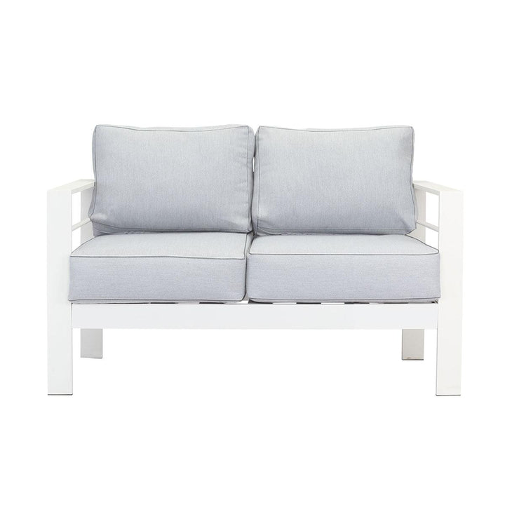 Paris 5 Seater White Aluminium Sofa Lounge Suite - Light Grey Cushion - Moda Living