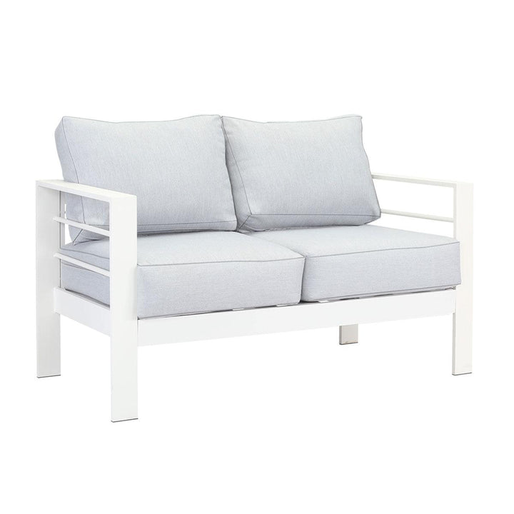 Paris 5 Seater White Aluminium Sofa Lounge Suite - Light Grey Cushion - Moda Living